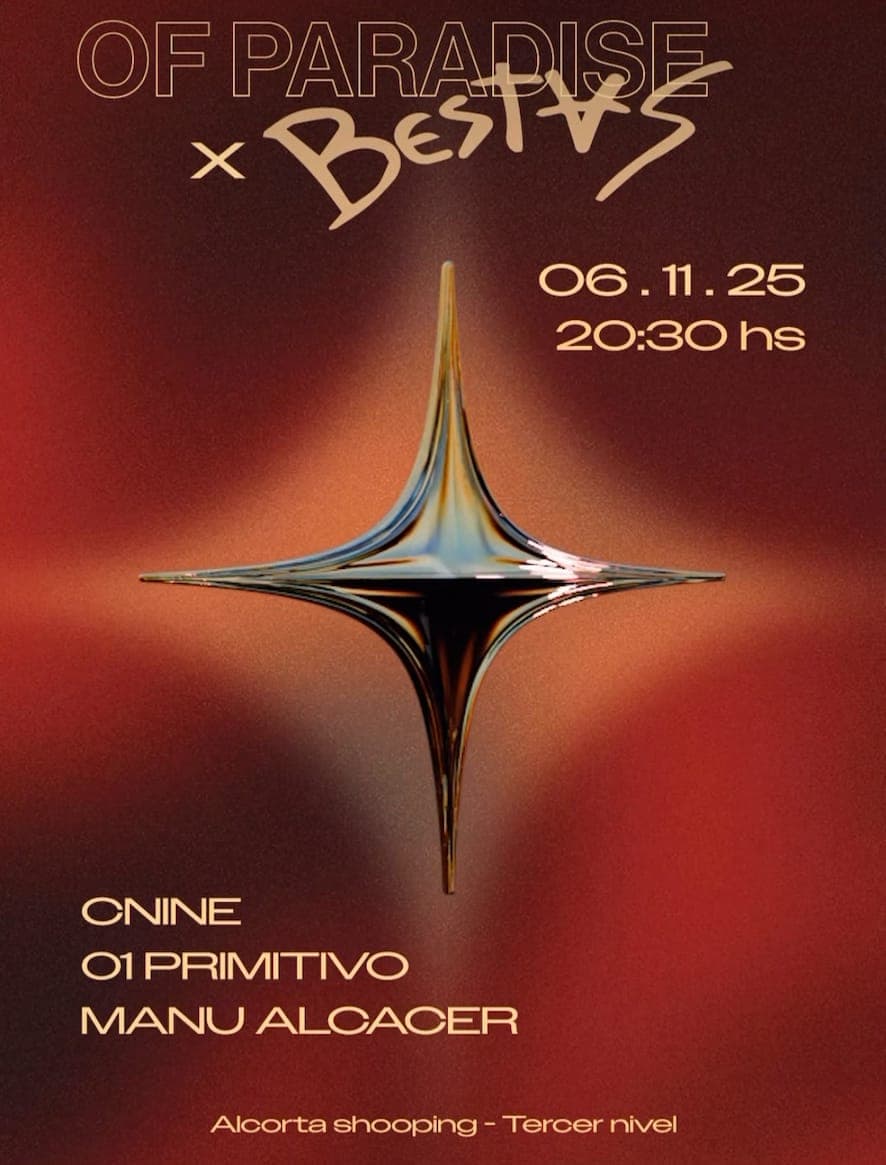 Flyer de House of Paradise x BESTAS, 06.11.25 a las 20:30 hs, Alcorta Shopping, tercer nivel: CNINE, 01 Primitivo y Manu Alcacer.